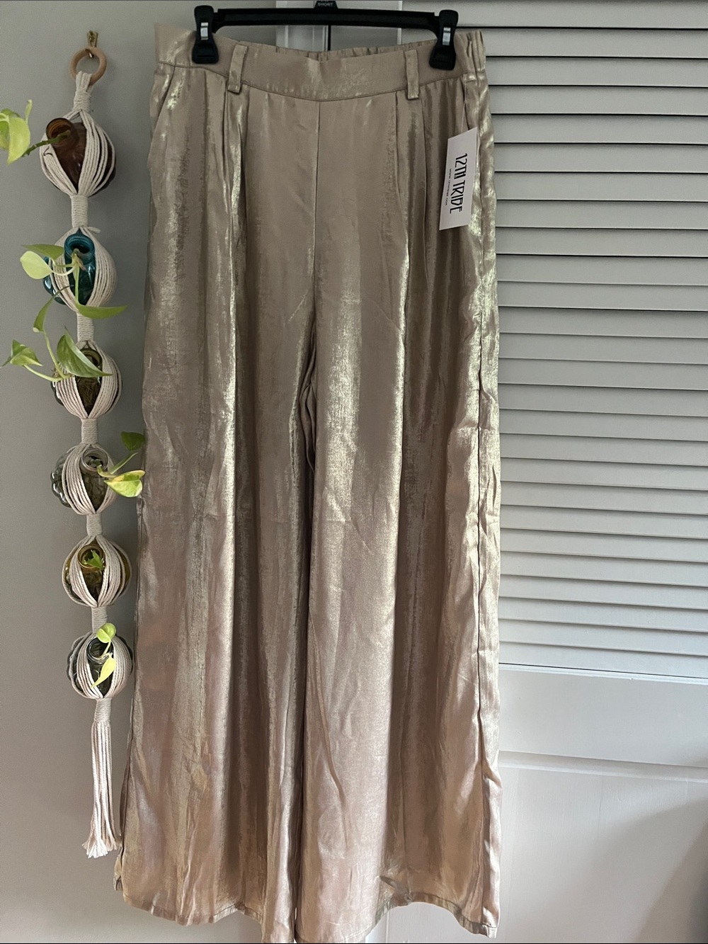 12th Tribe Metallic Wide-Leg Pants in Champagne